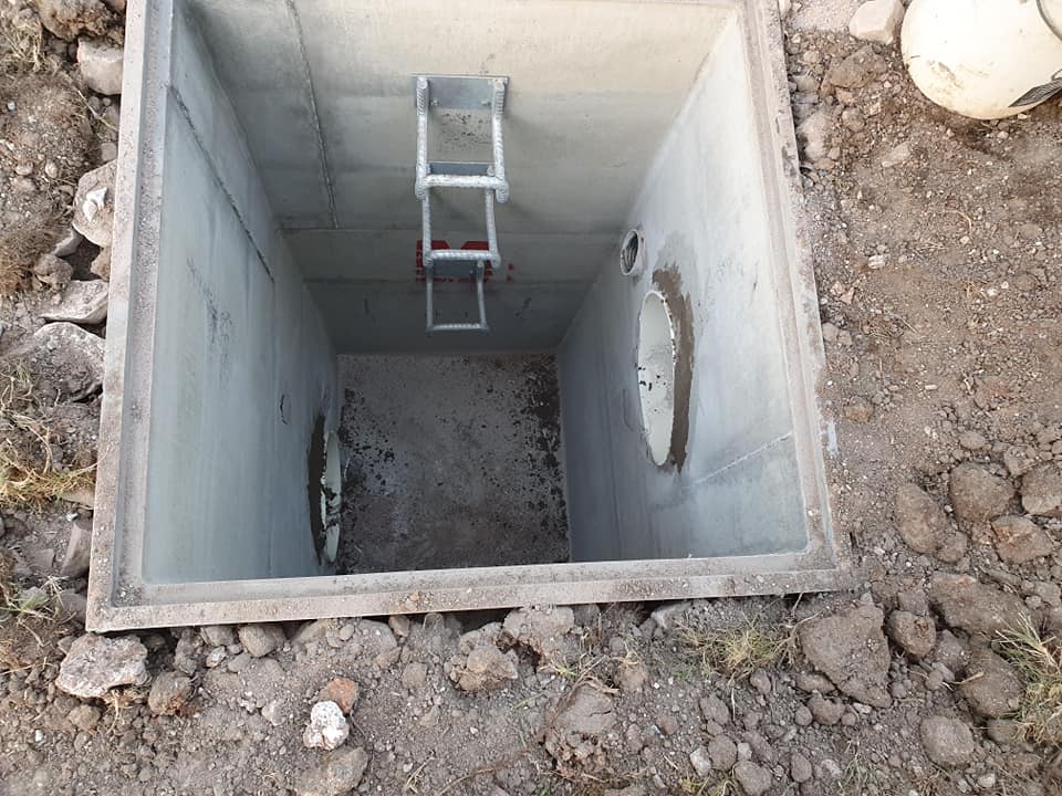 Sump pit installation with sewerage pipes drains and rainwater